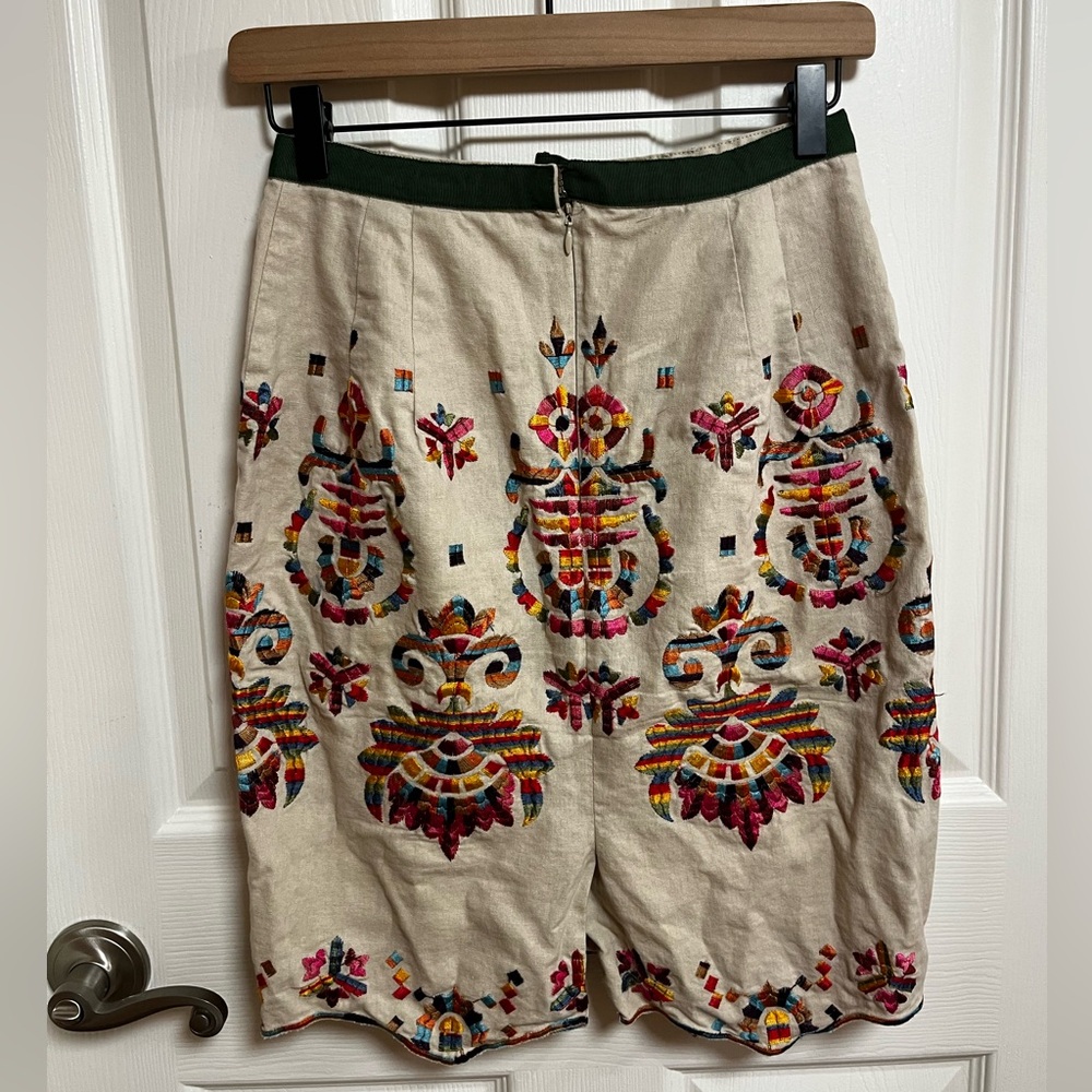 Anthropologie Cream Multicolor Embroidered Pencil Skirt - Picture 8 of 13
